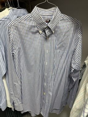 Kirkland Signature Blue & White Windowpane Button-Down Shirt